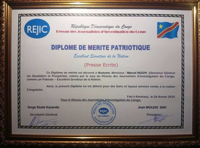 Réjic honore une légende du secteur de la presse, Diplôme de mérite patriotique : Marcel Ngoyi au panthéon d’Excellents serviteurs de la Nation !